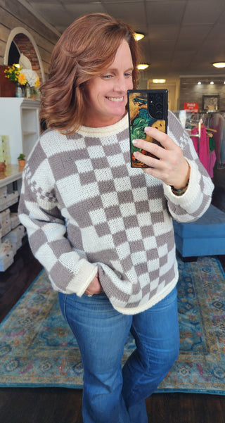 Vintage Checkered Chunky Sweater