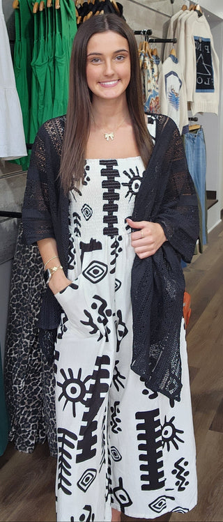 Abstract Print Smocked Jumpsuit