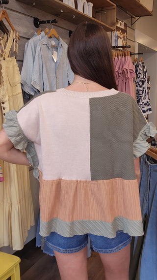 Sweater Mix Fabric Detail Top