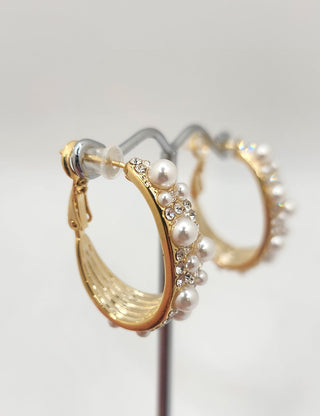 Full Hoop Gold Pearl Earrings