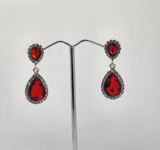 Silver Ruby Teardrop Earrings