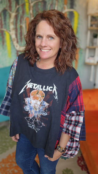 Band Tee Upcycled Flannel-Metallica