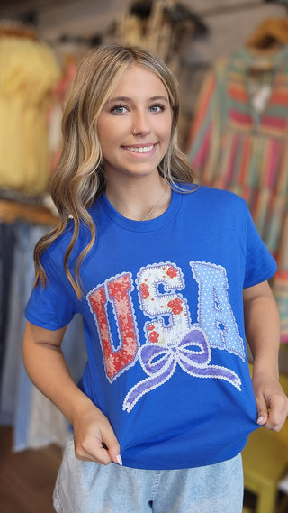 USA 4th of July Bow Tee
