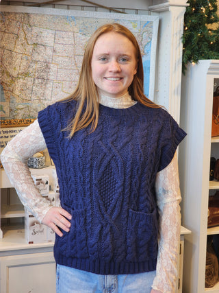Navy Chunky Knit Sweater Vest