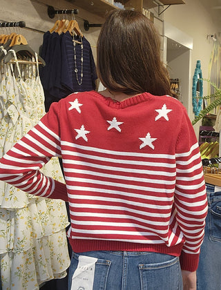 Striped Star Long Sleeve Sweater Top