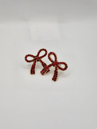 Red Gold Stone Stud Bow Earrings