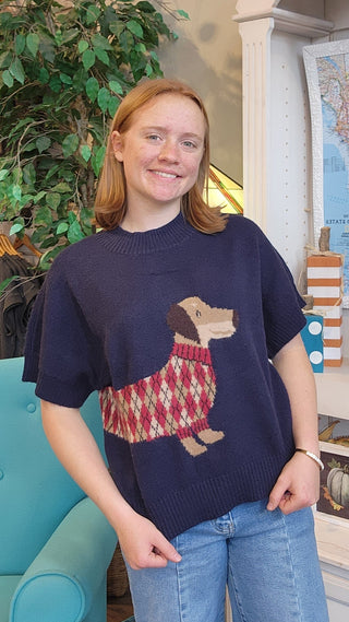 Weiner Dog Short Sleeve Knit Sweater