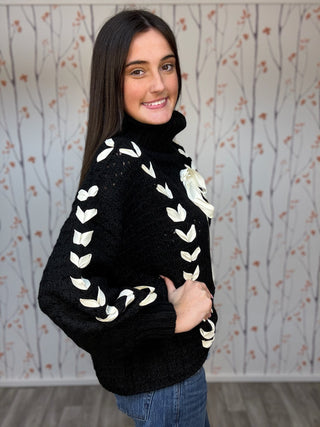 Black Bow Woven Sweater