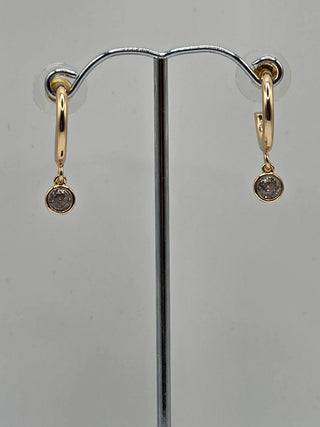 Half Gold Hoop with Dangle Diamond Earrings
