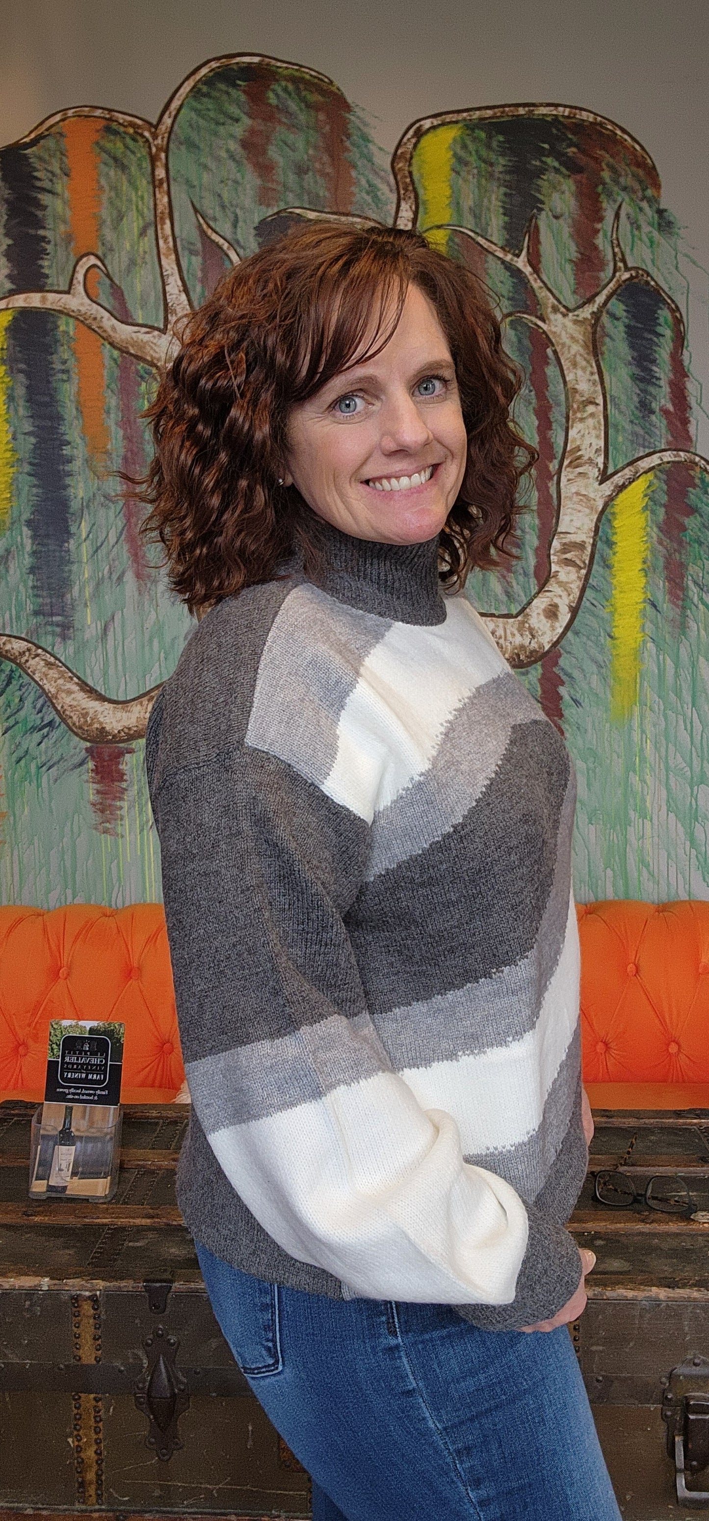 Grey Swirl High Neck Sweater