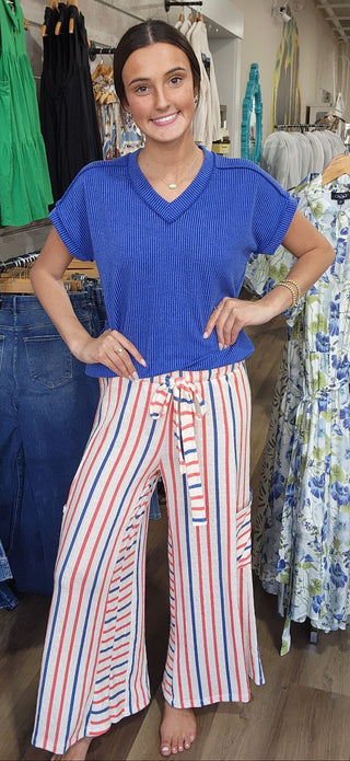 Red & blue Stripe Wide Leg Pants