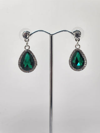 Silver Green Stud Teardrop Earring