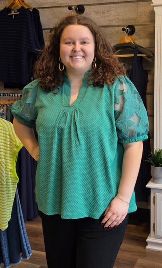 Textured Blouse with Lace Sleeves