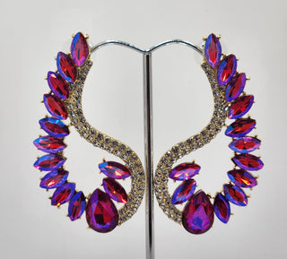 Gold Winged Teal Magenta Earring