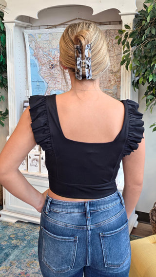 Short Ruffle Sleeve Crop Top