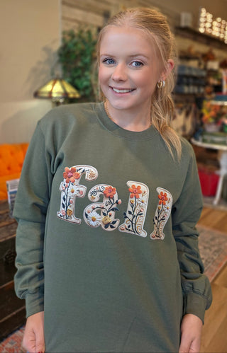 Fall Fake Embroidered Graphic Crewneck
