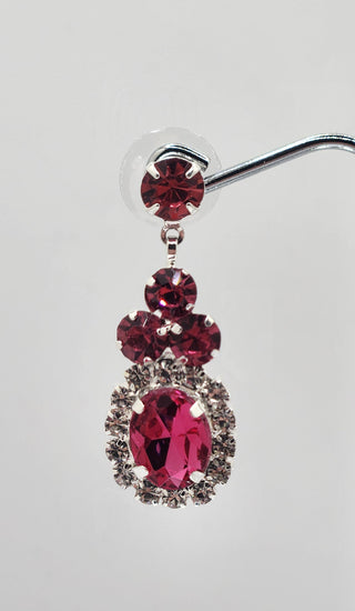 Silver Crystal Fuchsia Drop Earrings