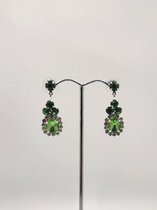 Silver Kiwi Green Crystal Earrings
