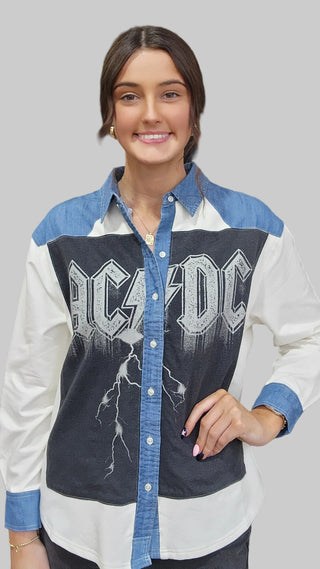 Upcycled Banded Shirt ACDC