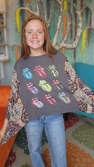 Banded Pullover Tee, Rolling Stones (Tongue Tee)