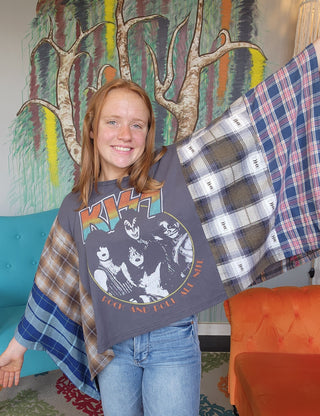 Band Tee Upcycled Flannel-Kiss