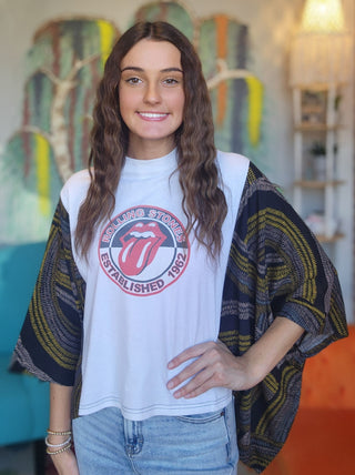 Banded Pullover Tee, Rolling Stones Zigzag Sleeve