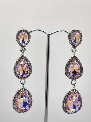 Light Pink Silver Three Tier Dangle Earrings
