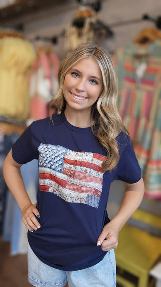 Faux Patchwork USA Flag Tee