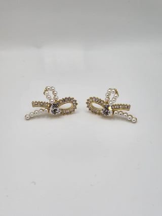 Crystalized Half Bow Pearl Earrings