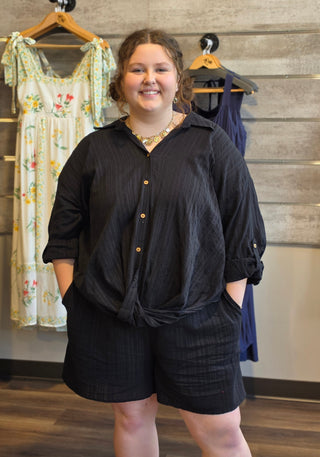 Plus Button Down Tie Blouse