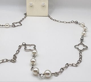 Clover Pearl Chain Necklace + Earrings