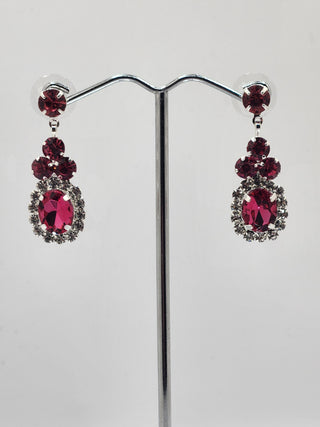 Silver Crystal Fuchsia Drop Earrings