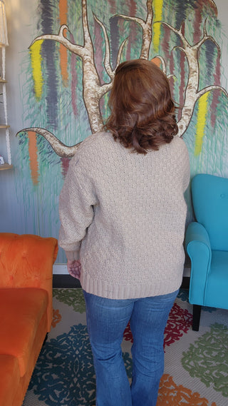 Washed Checker Denim Mix Sweater Top