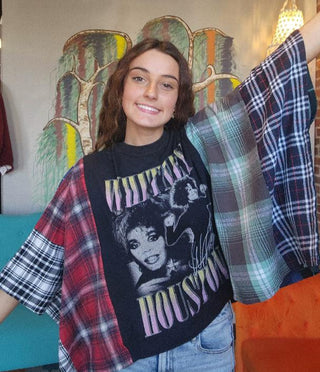 Band Tee Upcycled Flannel-Whitney Houston