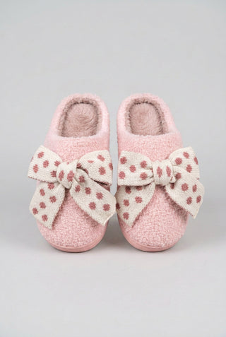 Pink Polka Dot Bow Slippers