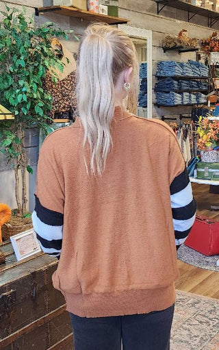 Rust Stripe Mock Neck Sweater