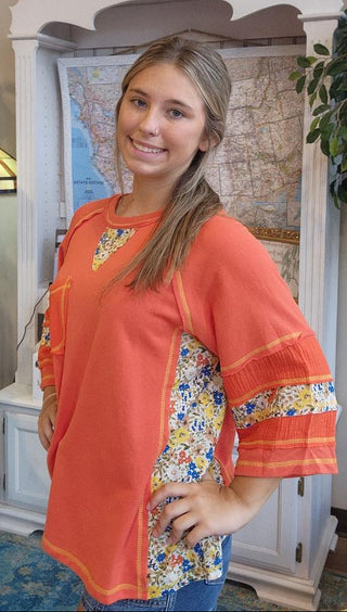 Mix Sleeve Print Top