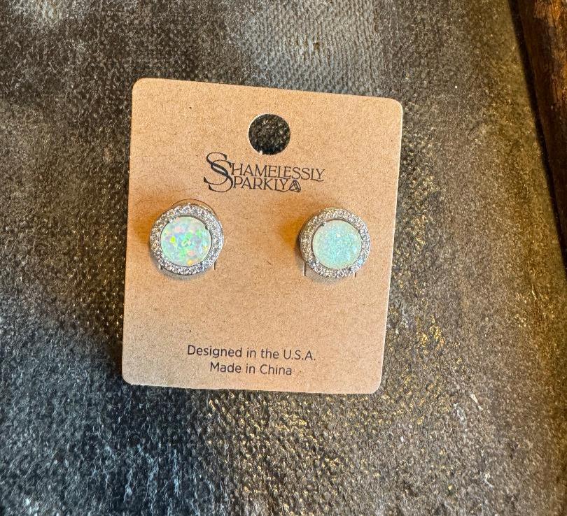 Dainty Opal Round Stud Earrings in Silver