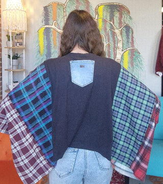Band Tee Upcycled Flannel-Rolling Stones 75