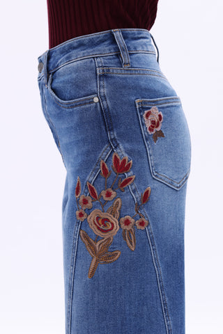 Bayeas, Garnet Fall Embroidered Jean