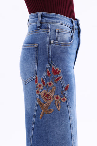 Bayeas, Garnet Fall Embroidered Jean