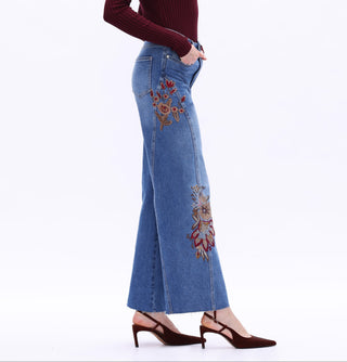 Bayeas, Garnet Fall Embroidered Jean