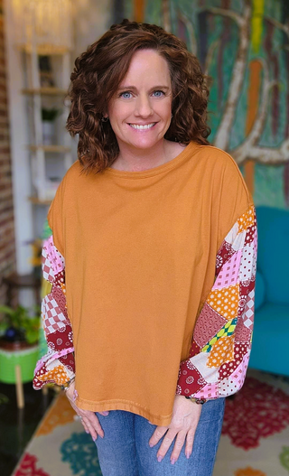 Boho, Tangerine Patchwork Top