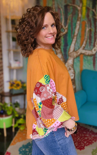 Boho, Tangerine Patchwork Top