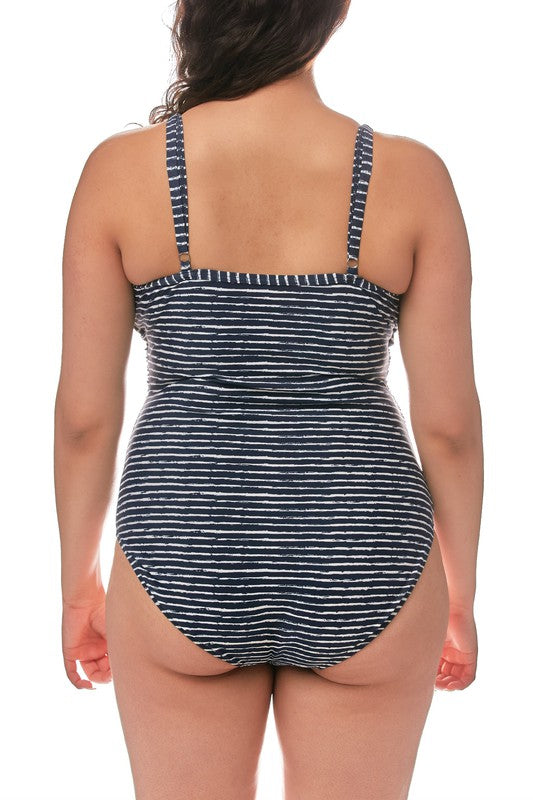 Plus Size One Piece Navy Stripe Swimsuit