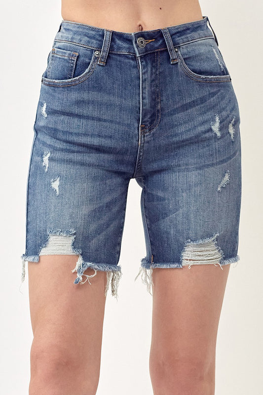 Distressed Long Shorts - Weeping Willow Boutique