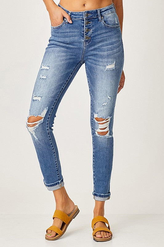 Risen Carly Mid Rise Button Fly Skinny Jean