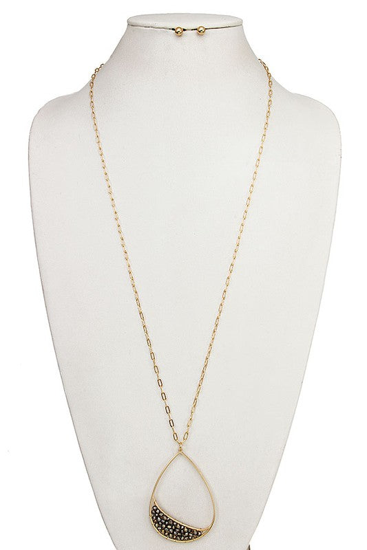 Light Brown Elongated Glass Bead Necklace - Weeping Willow Boutique