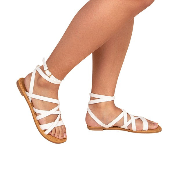 White Strappy Ankle Sandal - Weeping Willow Boutique
