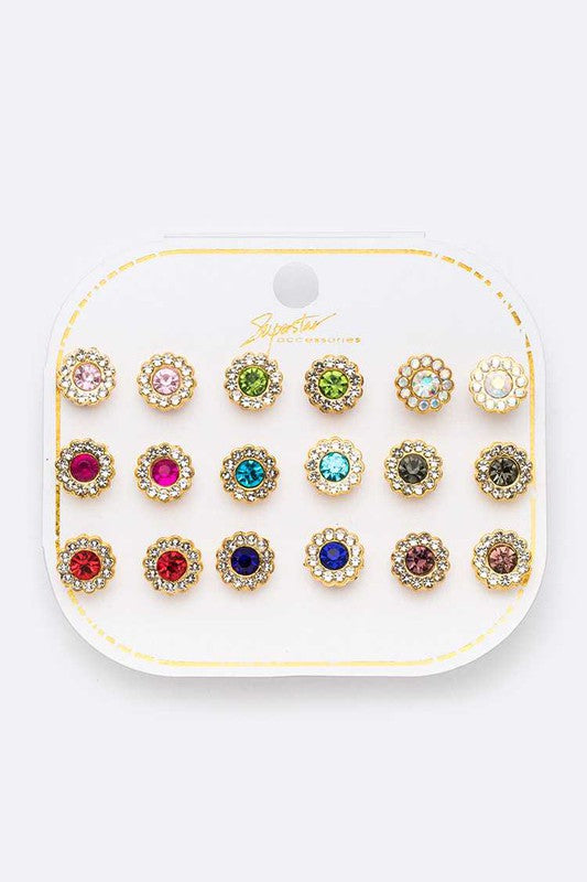 Mix Color Crystal Flower Studs Set - Weeping Willow Boutique